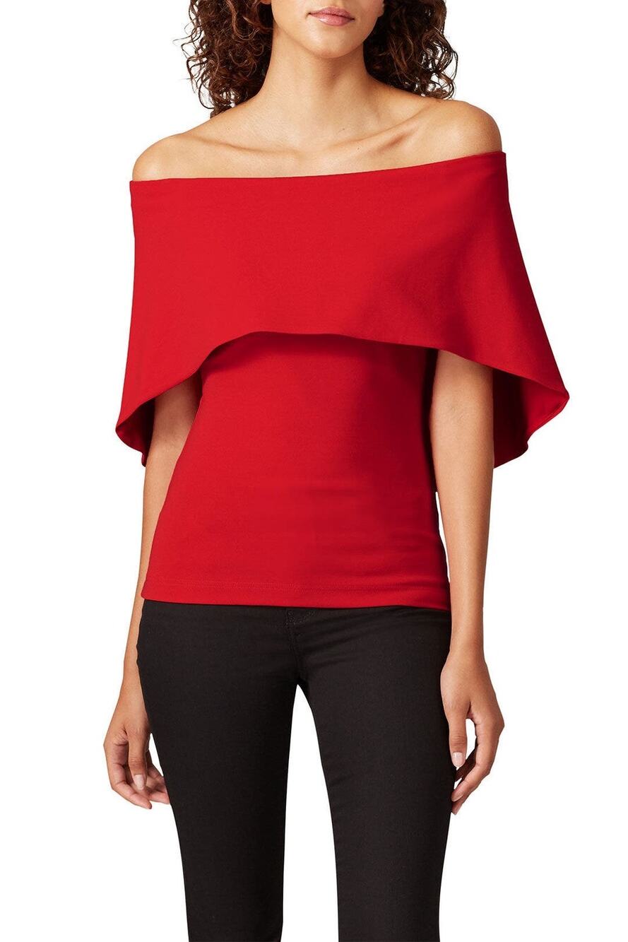 NICOLE MILLER Red Off-Shoulder Cape Sleeve Structured Top size Extra Small